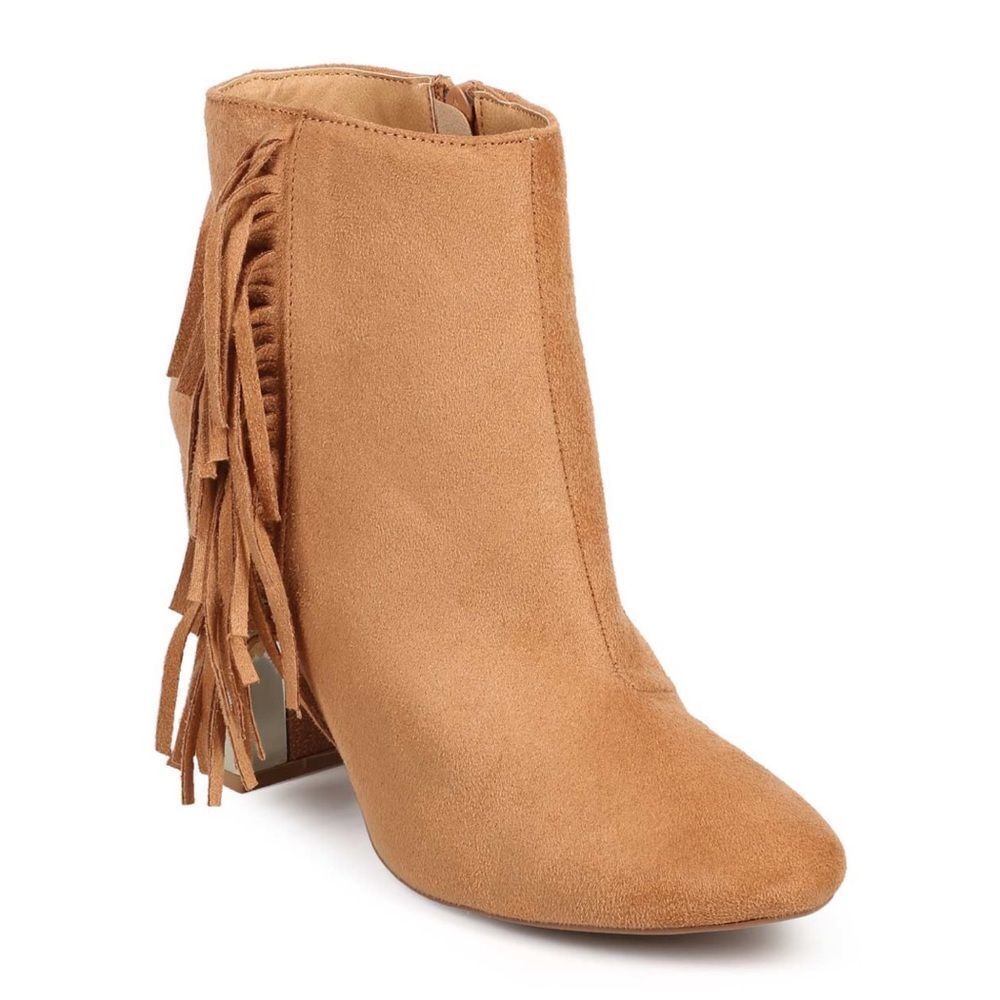 Boutique Qupid Brown Suede Fringe Almond Toe Ankle Bootie Size 7.5